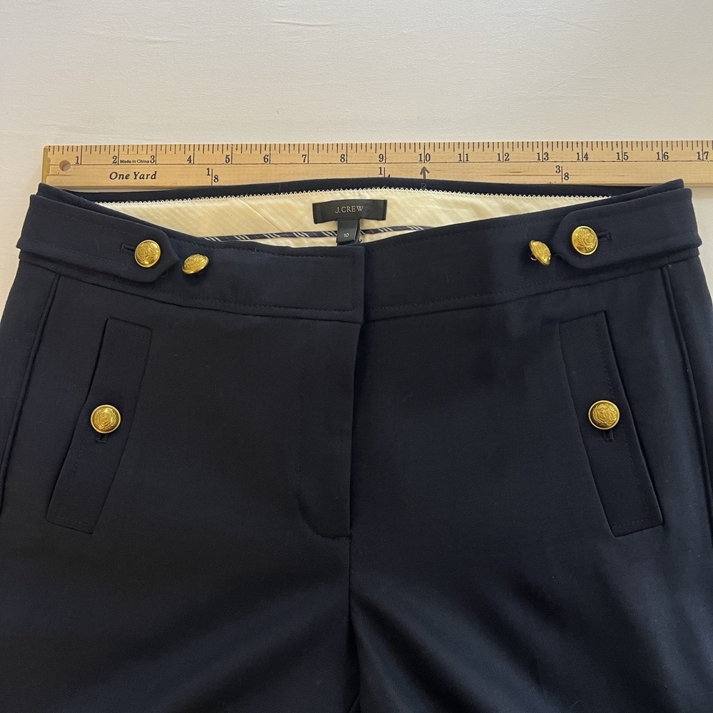 J Crew Navy Sailor Nautical Cropped Wool Blend Wide Leg Pant Gold Button Size 10 - Picture 8 of 11